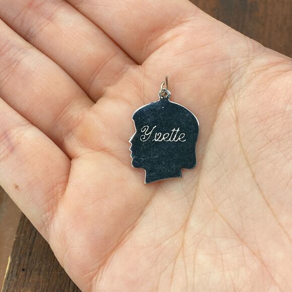 Vintage 925 Sterling Silver "Yvette" Silhouette Head Girl Profile Charm - Picture 1 of 3